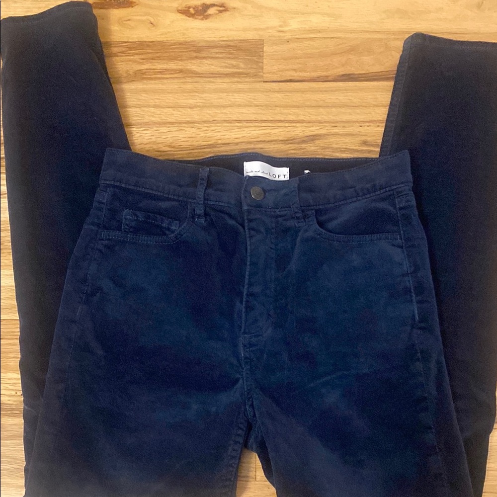 LOFT Navy Blue Velvet Tapered Leg Pants